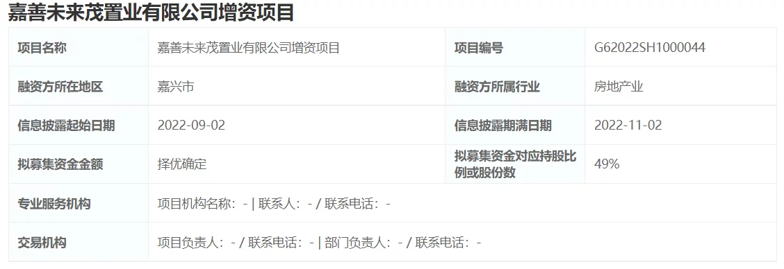 中国金茂旗下嘉善未来茂置业挂牌增资，对应持股比例为49%(图1)